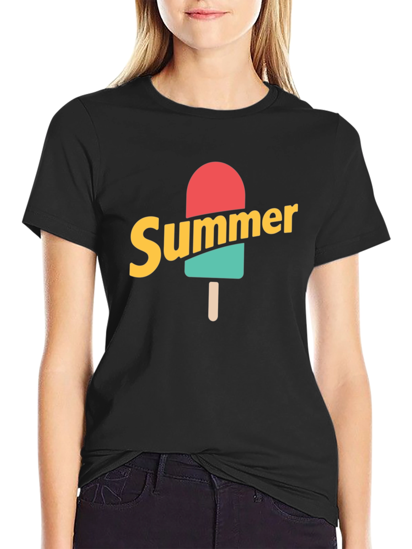 Summer Popsicle Graphic Tee - Black Cotton T-Shirt