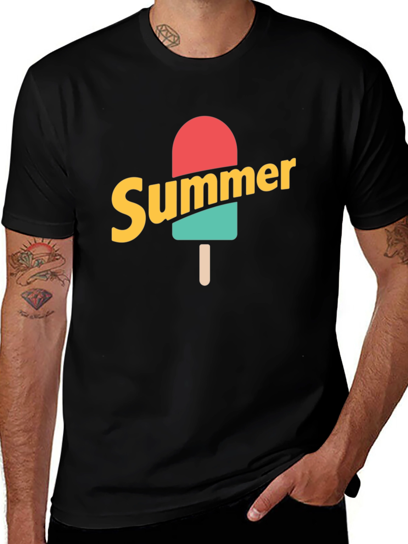 Summer Popsicle Graphic Tee - Black Cotton T-Shirt