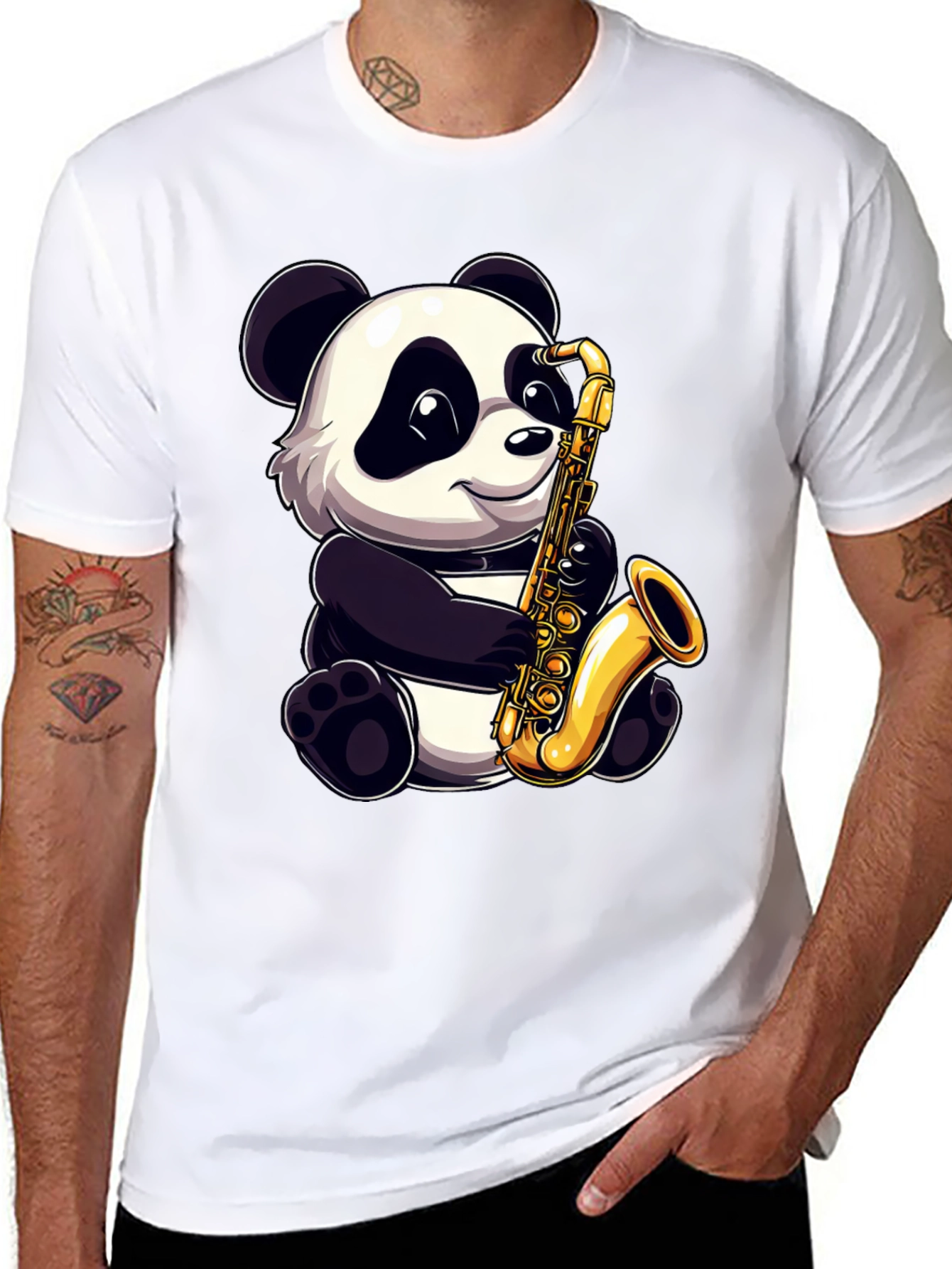 Panda Saxophone T-Shirt - Cool Graphic Tee