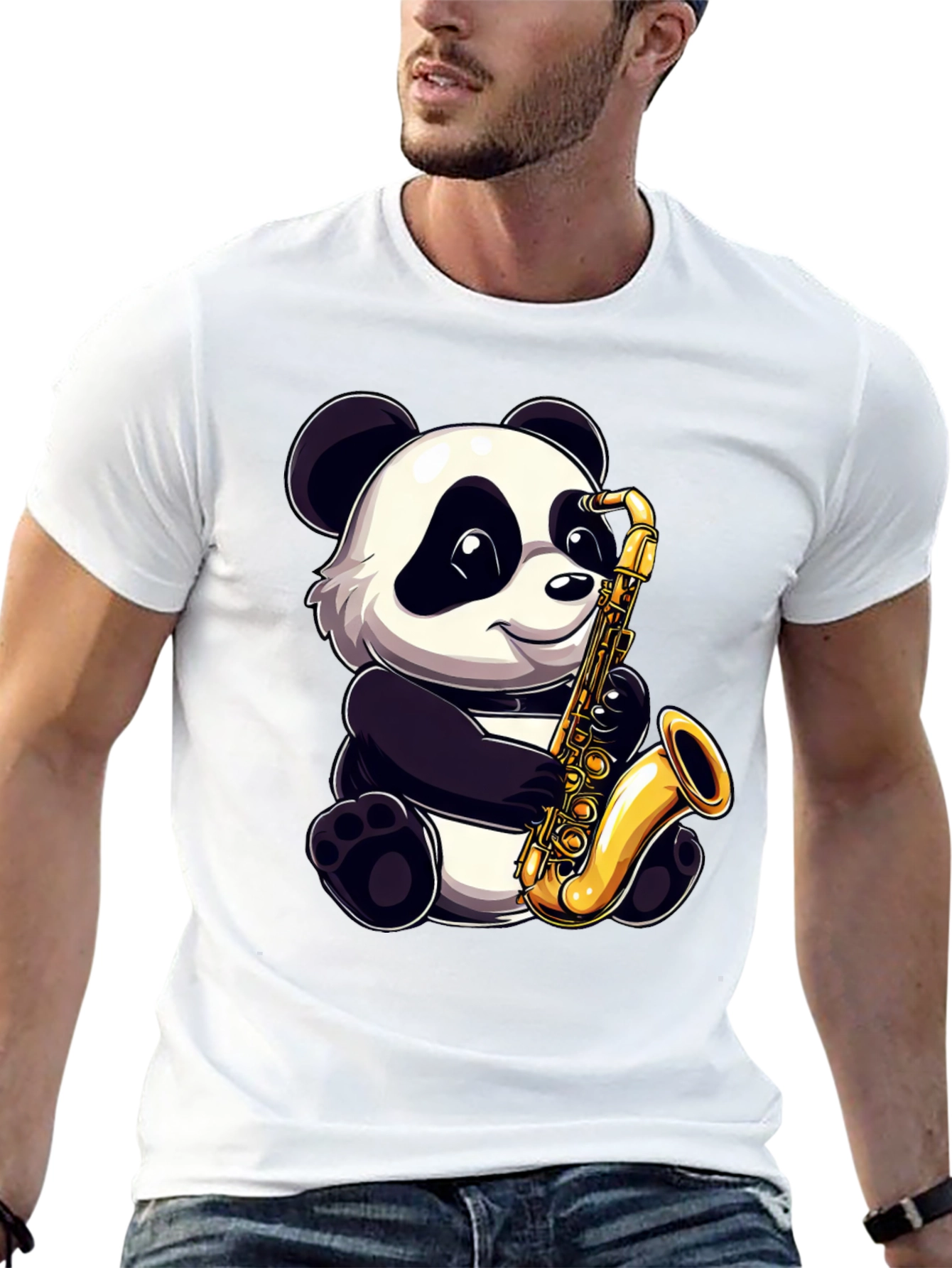 Panda Saxophone T-Shirt - Cool Graphic Tee