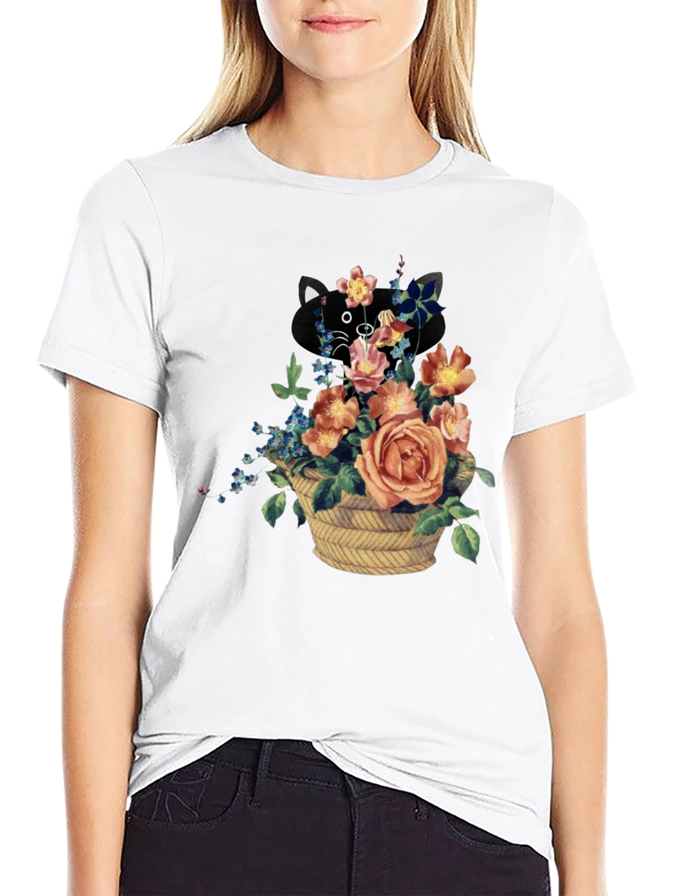 Floral Cat Tee - Unique Graphic Print