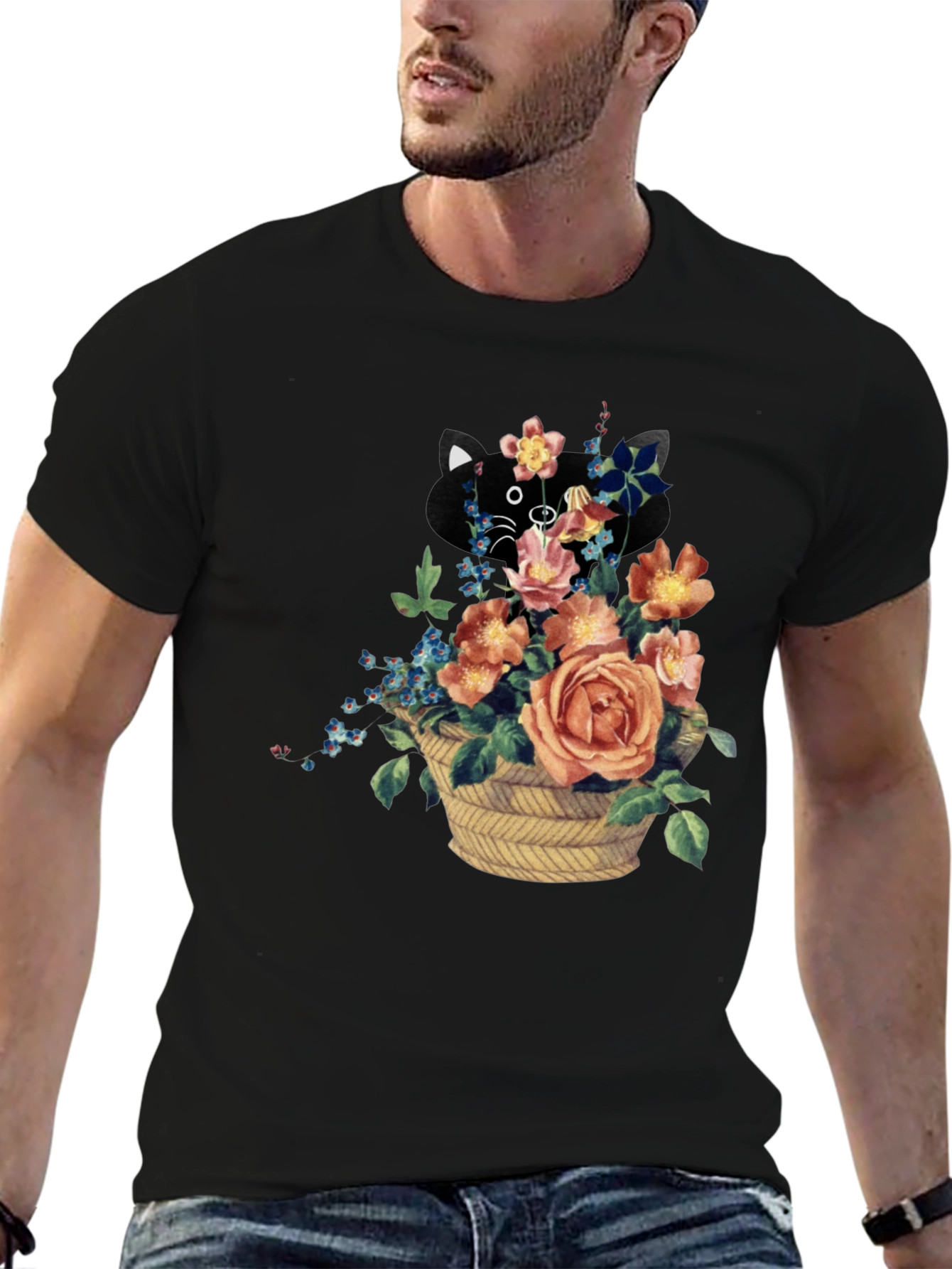 Floral Cat Tee - Unique Graphic Print