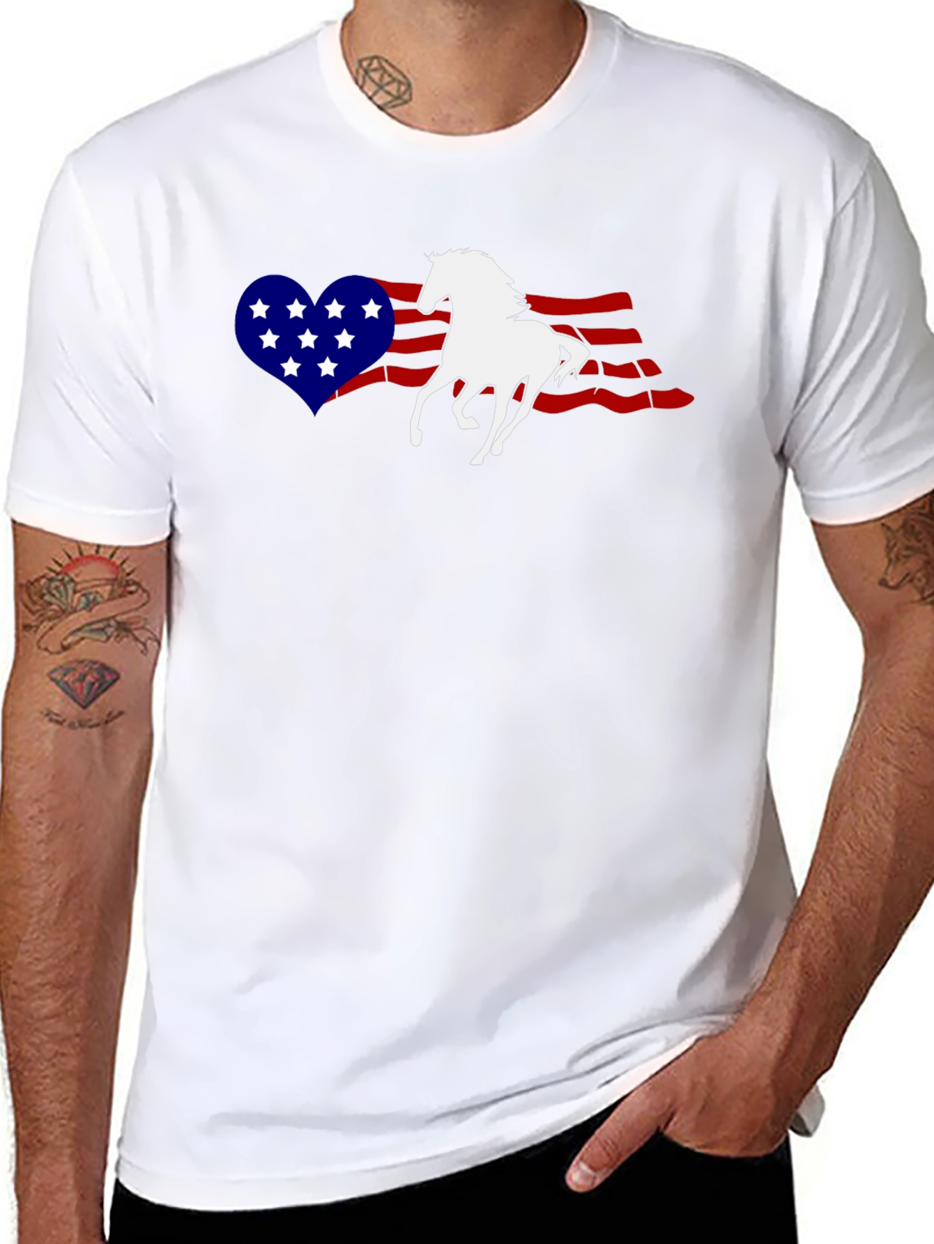 American Flag Horse Graphic Tee - Patriotic Style