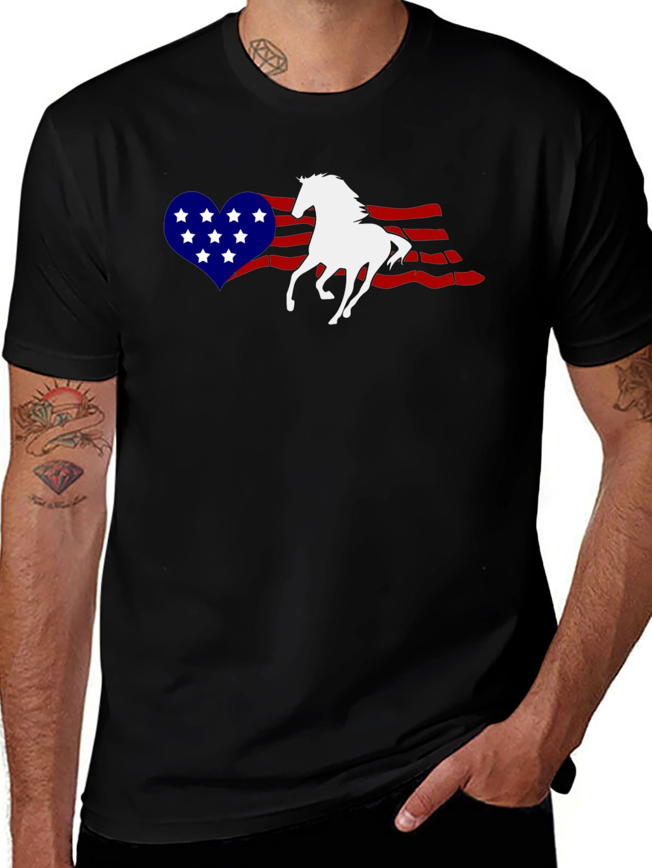 American Flag Horse Graphic Tee - Patriotic Style
