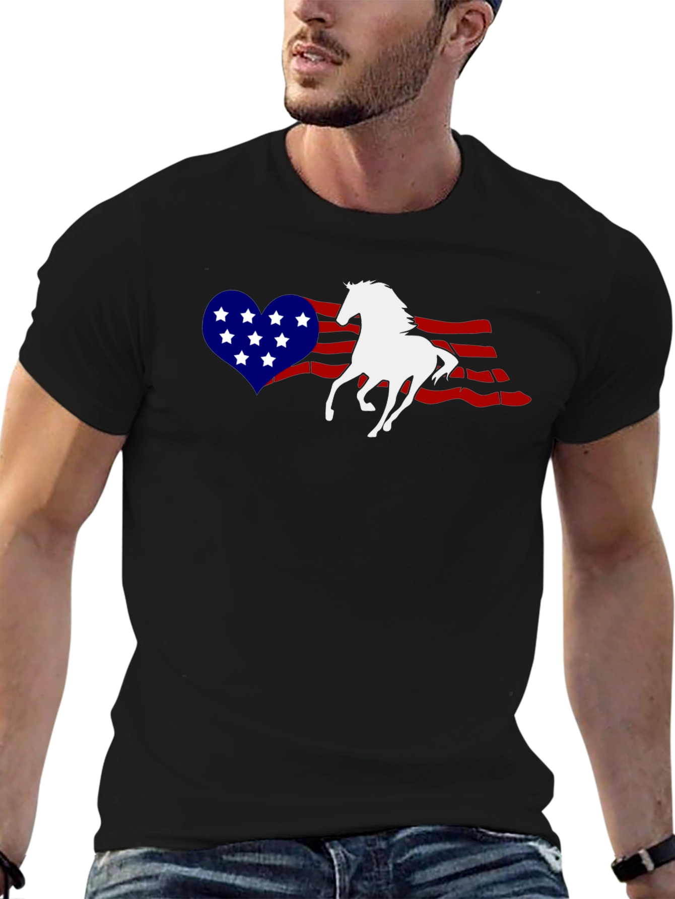 American Flag Horse Graphic Tee - Patriotic Style