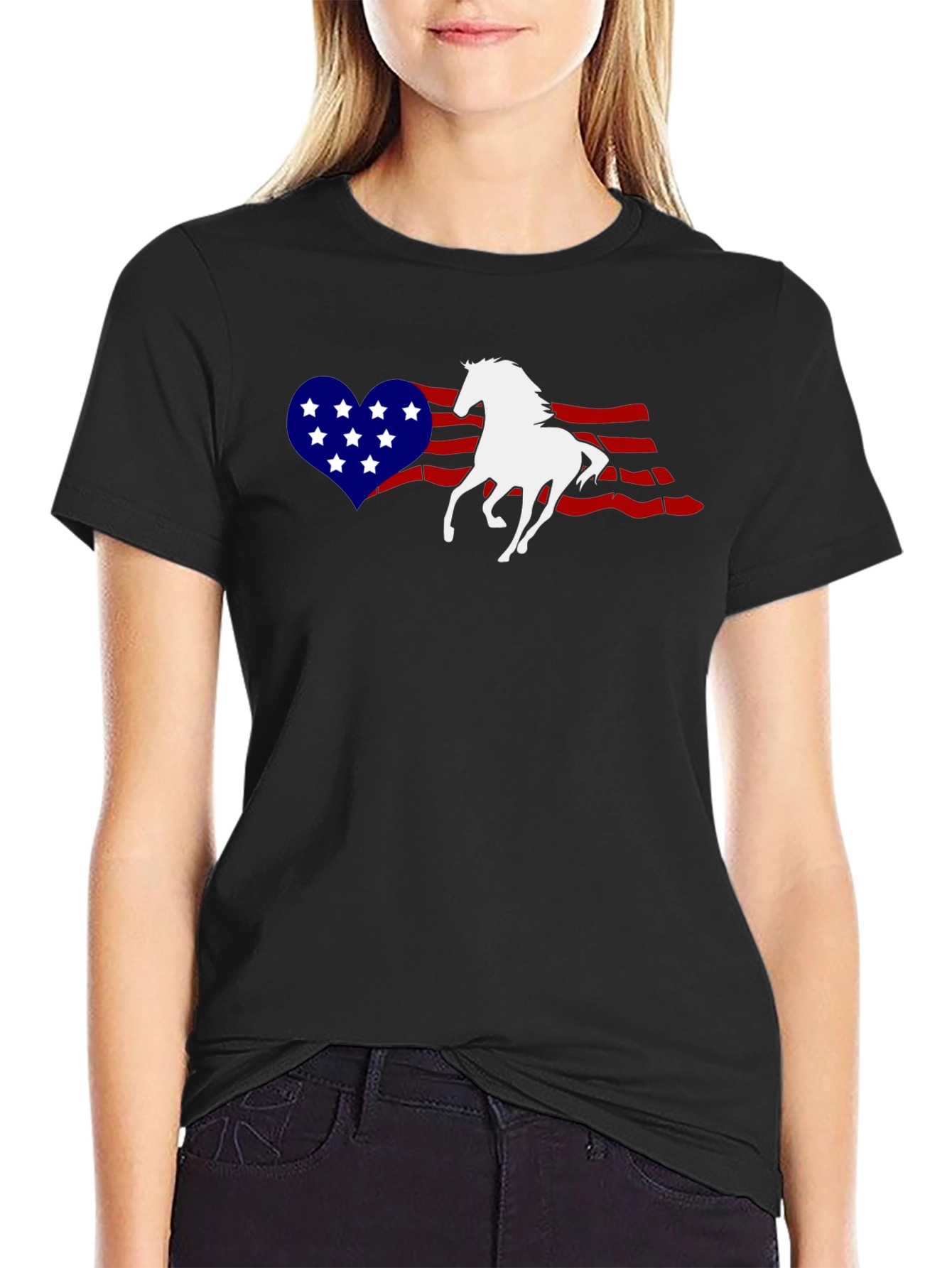 American Flag Horse Graphic Tee - Patriotic Style