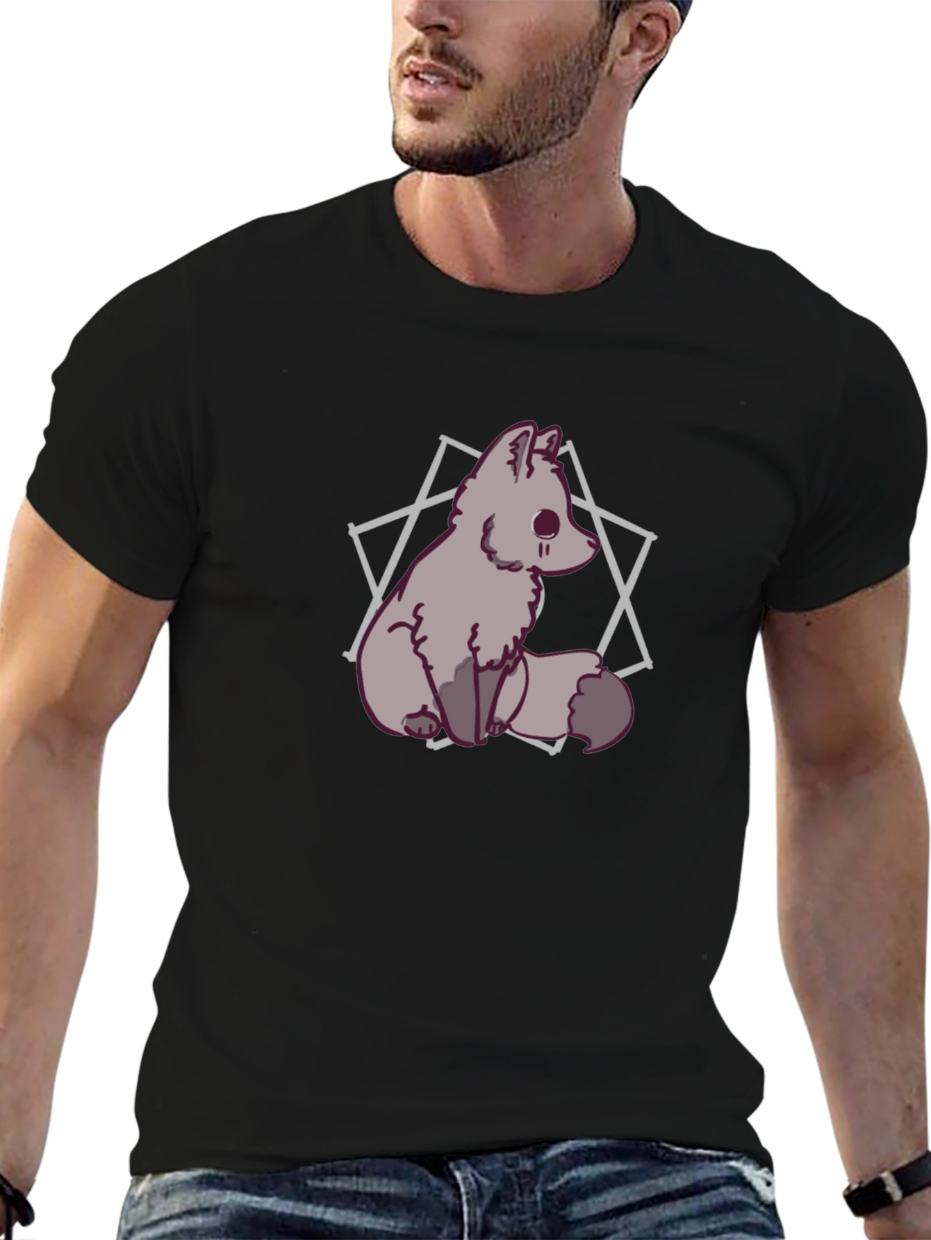 Cute Fox Graphic T-Shirt - Mens Black Tee