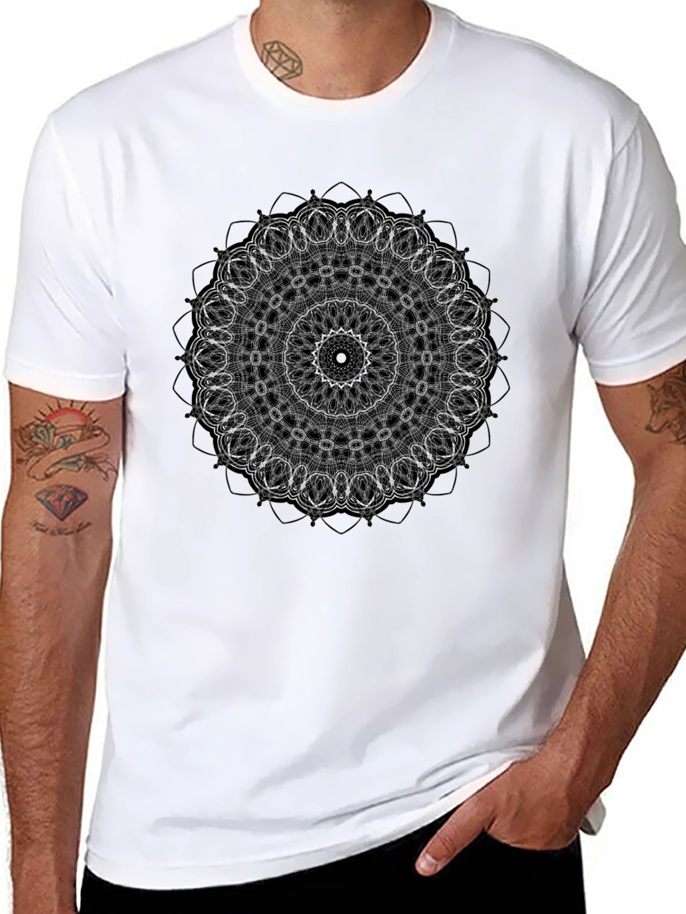 Geometric Mandala Graphic Black T-Shirt