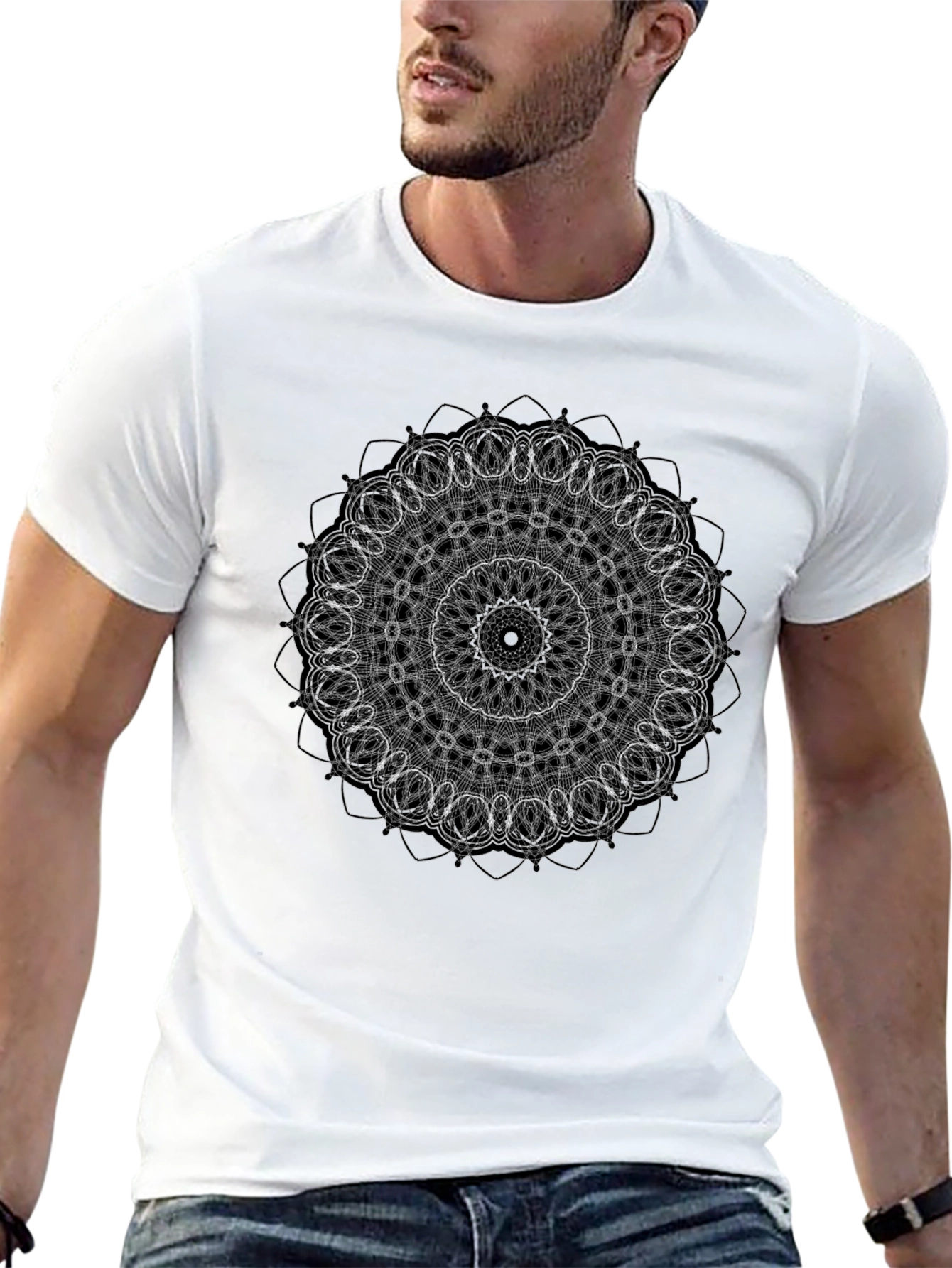 Geometric Mandala Graphic Black T-Shirt