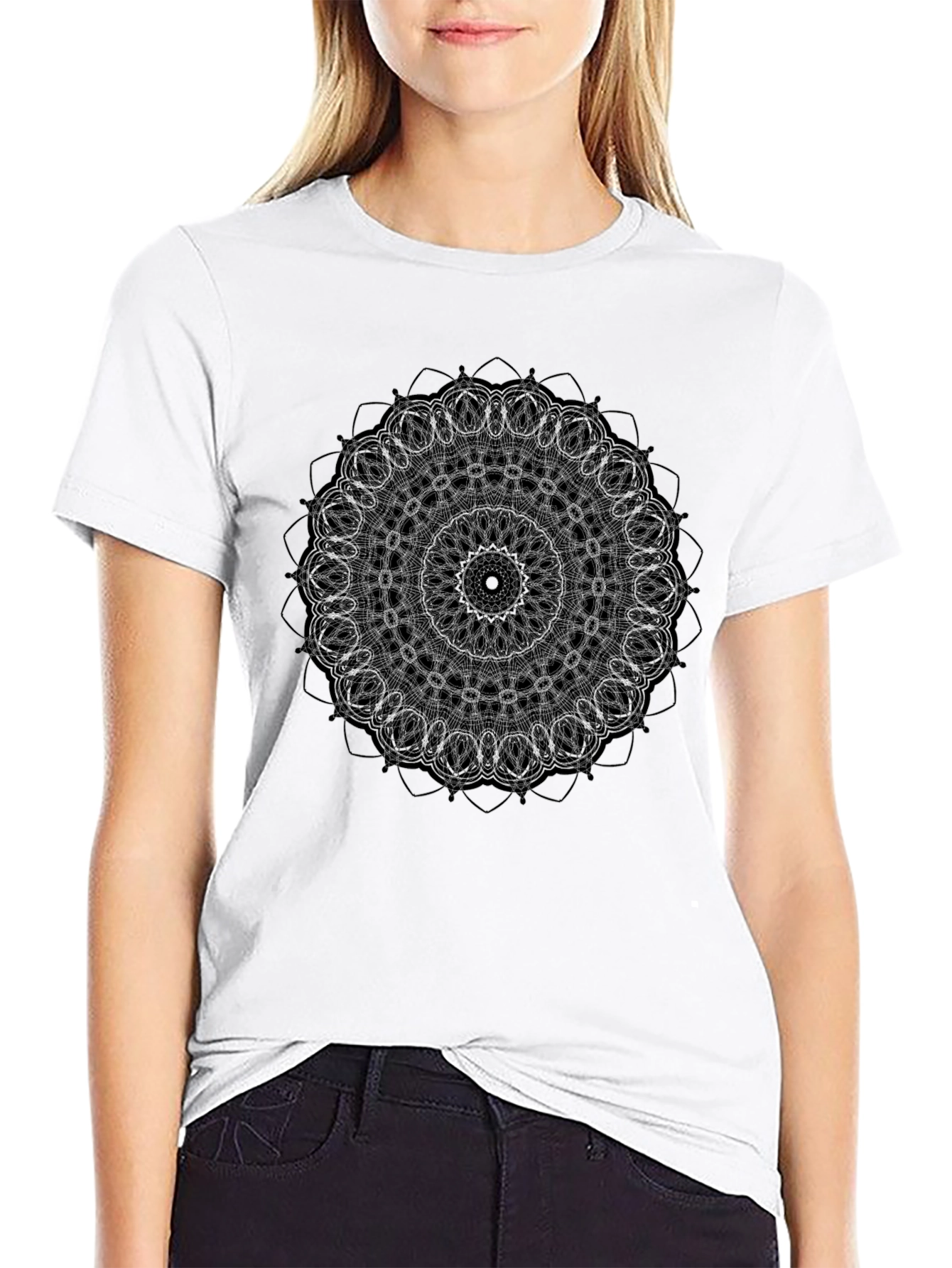 Geometric Mandala Graphic Black T-Shirt
