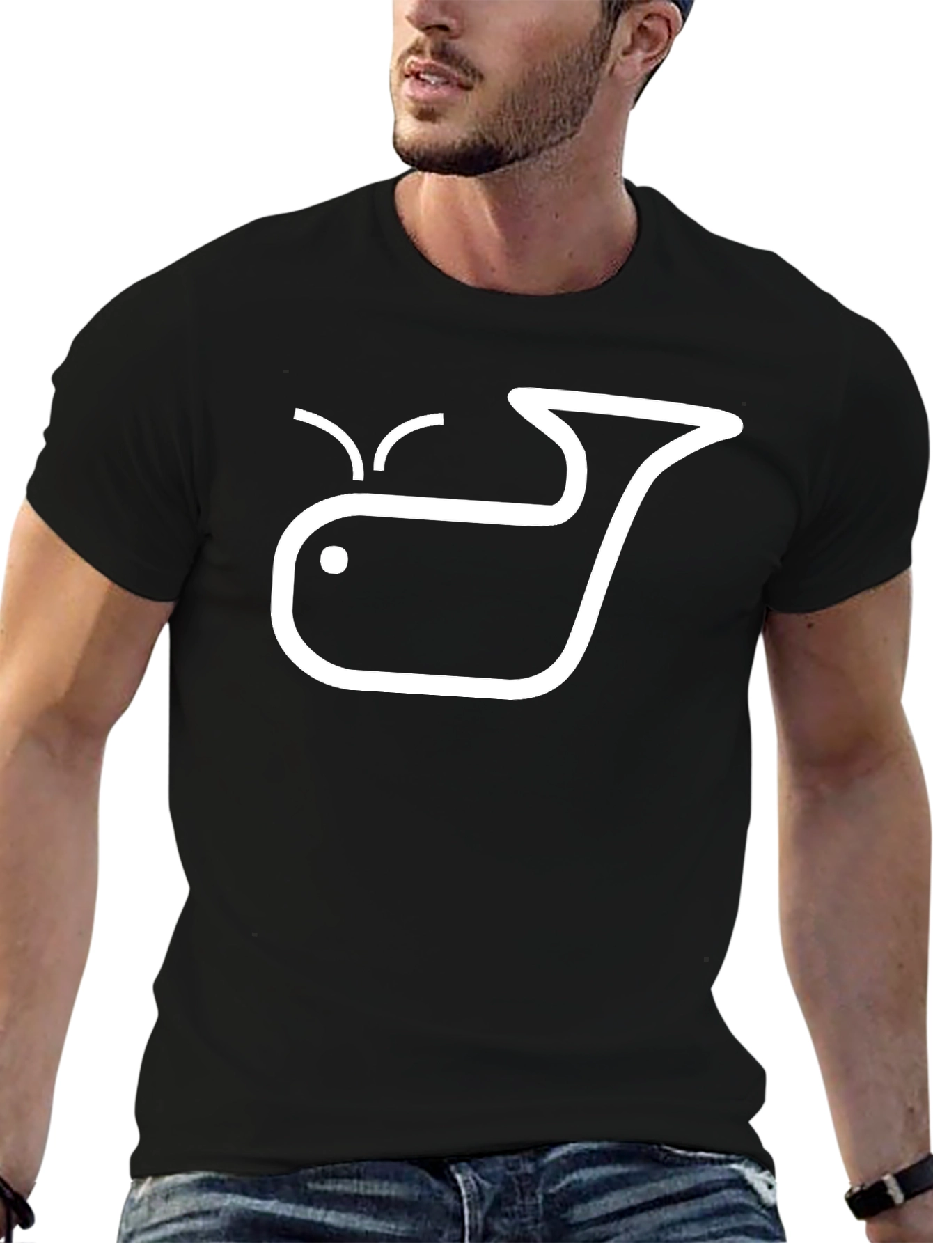 Whale Graphic Tee - Black Crew Neck