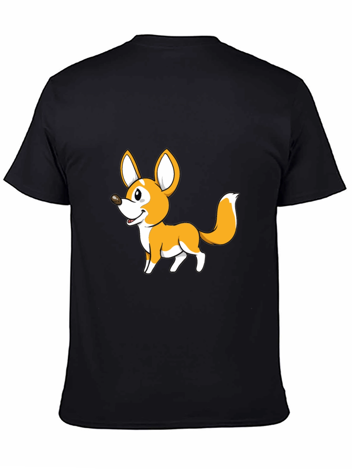 Cute Cartoon Fox Graphic Tee - Black