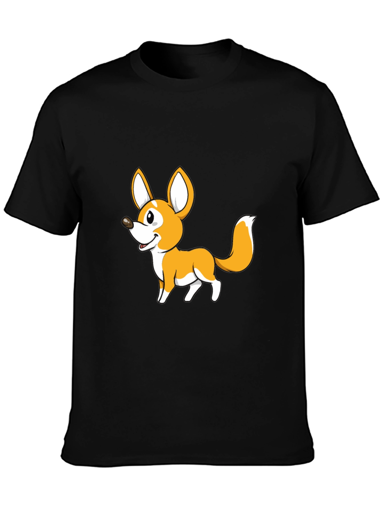 Cute Cartoon Fox Graphic Tee - Black