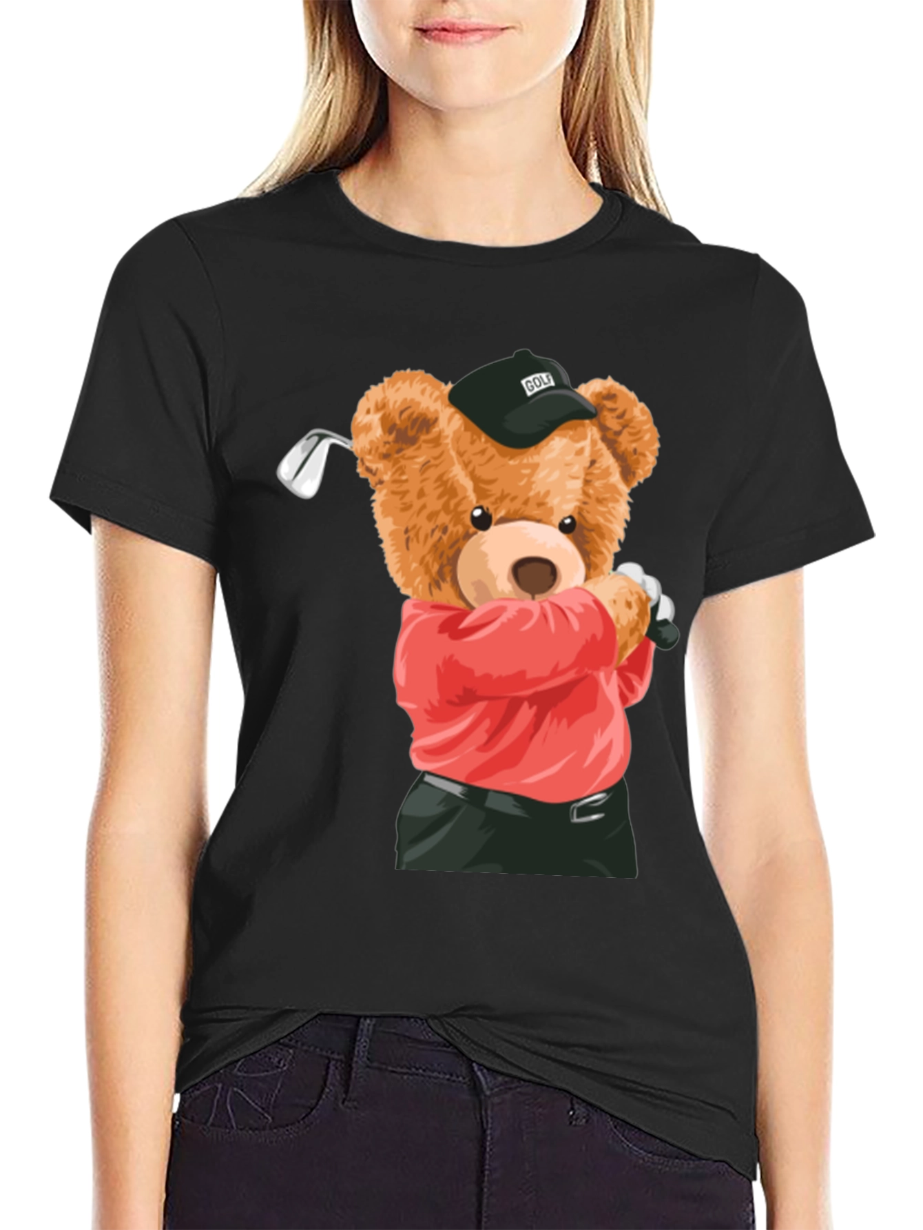 Golfing Bear Graphic Tee - Black