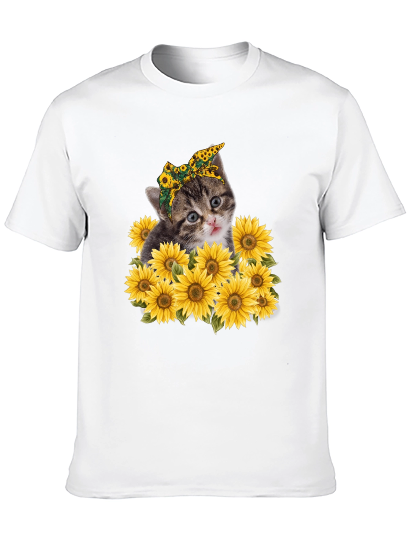 Cat Sunflower Graphic Tee - Trendy Black T-Shirt
