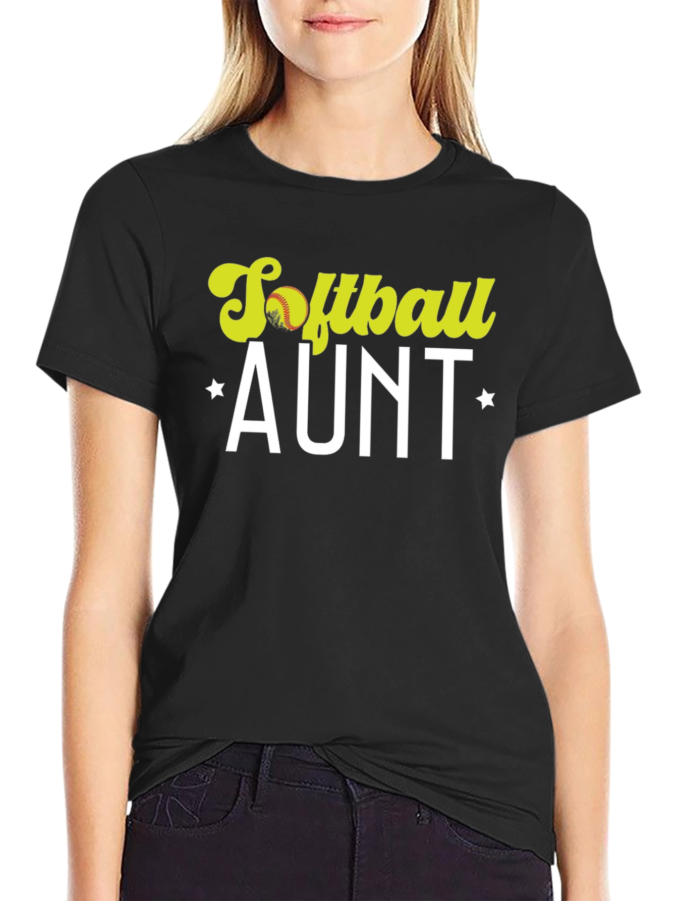 Softball Aunt T-Shirt - Black Cotton Tee