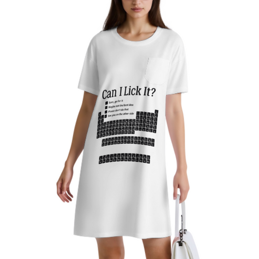 Can I Lick It? Funny Science Nerd Periodic Table Graphic T-Shirt Dress(z1023)