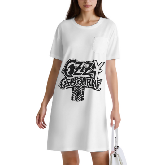 Ozzy-Inspired Vintage Rock Graphic T-Shirt Dress – Retro Heavy Metal Style(z1025)