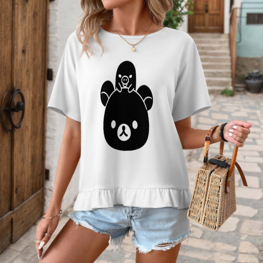 Cute Bear & Chick Kawaii Graphic Tee – Adorable Animal Lover Shirt for Women and Girls(z1004)