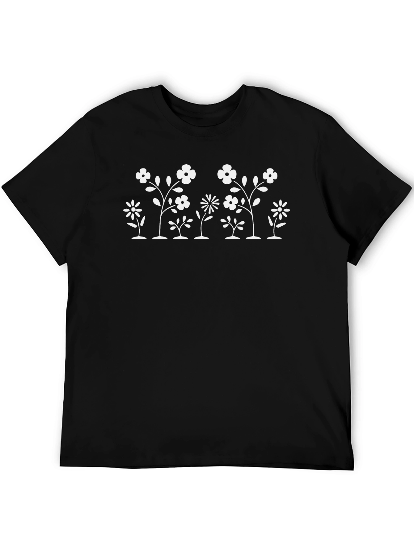 Floral Graphic Tee - Black Cotton T-Shirt