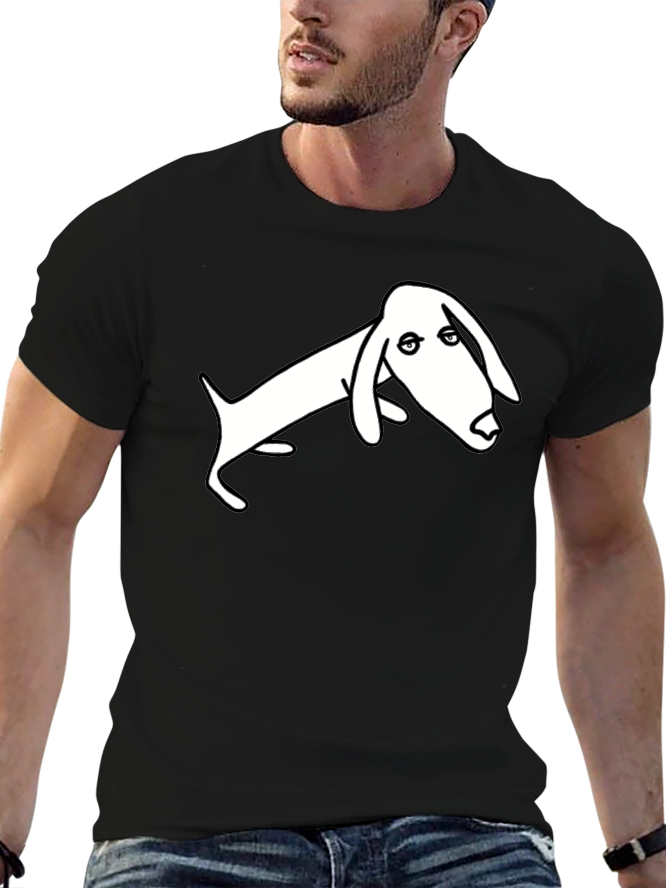 Black T-Shirt with Minimalist Dachshund Design
