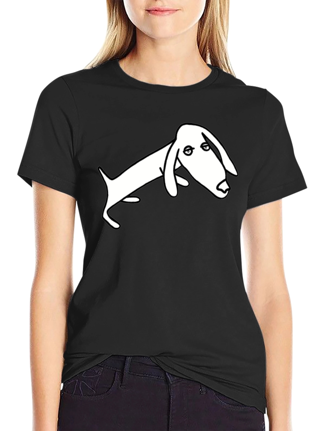 Black T-Shirt with Minimalist Dachshund Design