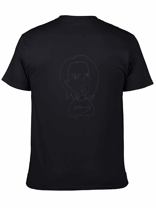 Cartoon Line Art Black T-Shirt
