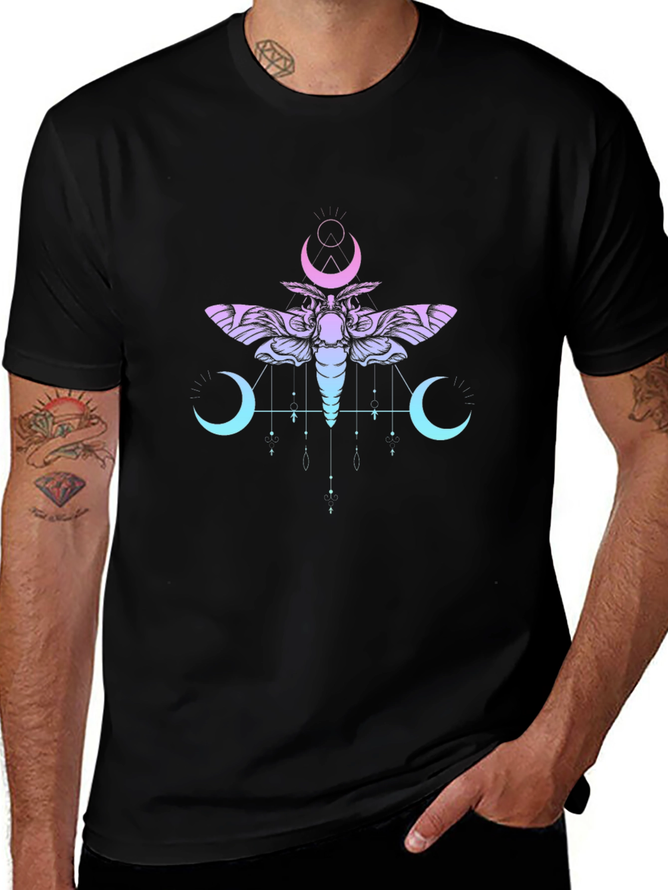 Moth and Moon Graphic T-Shirt - Black