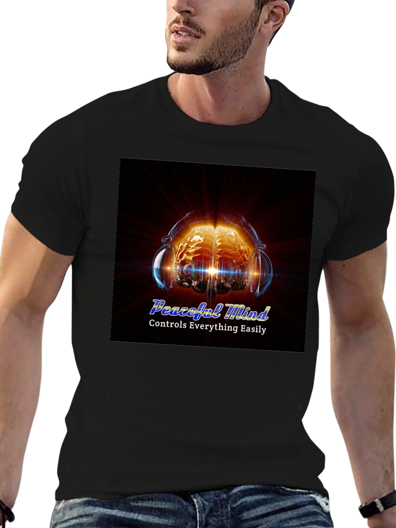 Peaceful Mind Graphic Tee - Brain & Headphones Design
