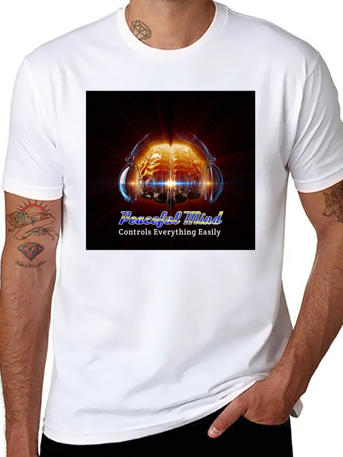 Peaceful Mind Graphic Tee - Brain & Headphones Design