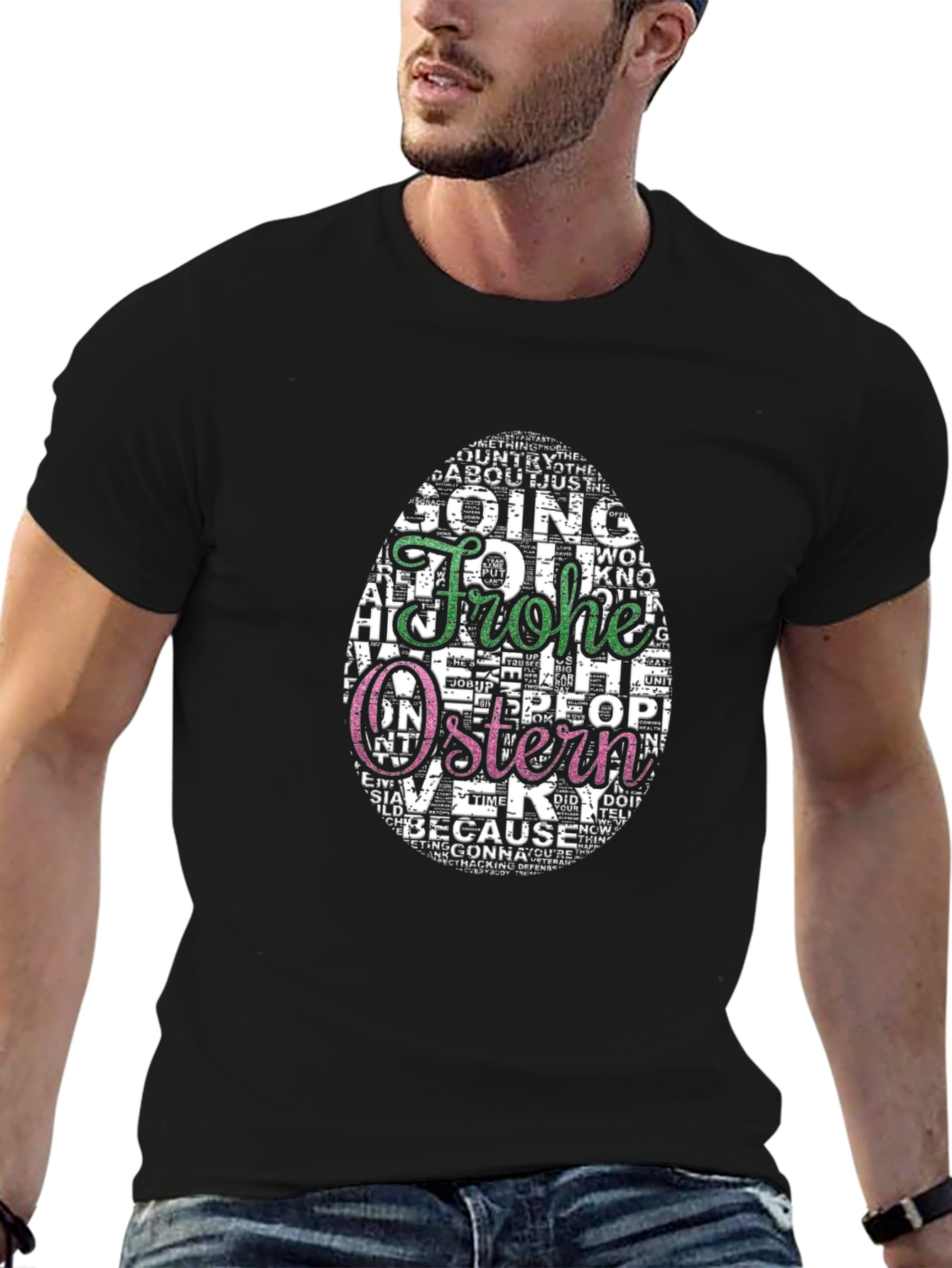 Frohe Ostern Easter Egg Word Art T-Shirt