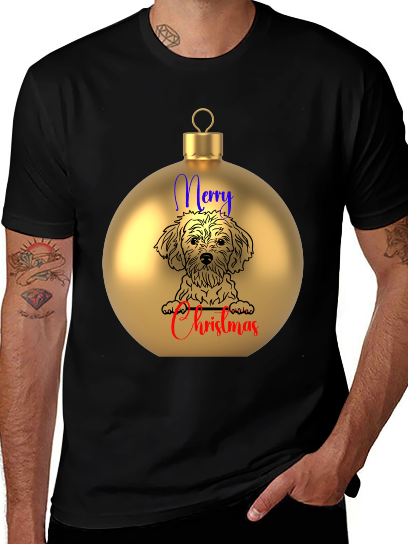 Merry Christmas Dog Ornament T-Shirt – Festive Dog Lover Tee