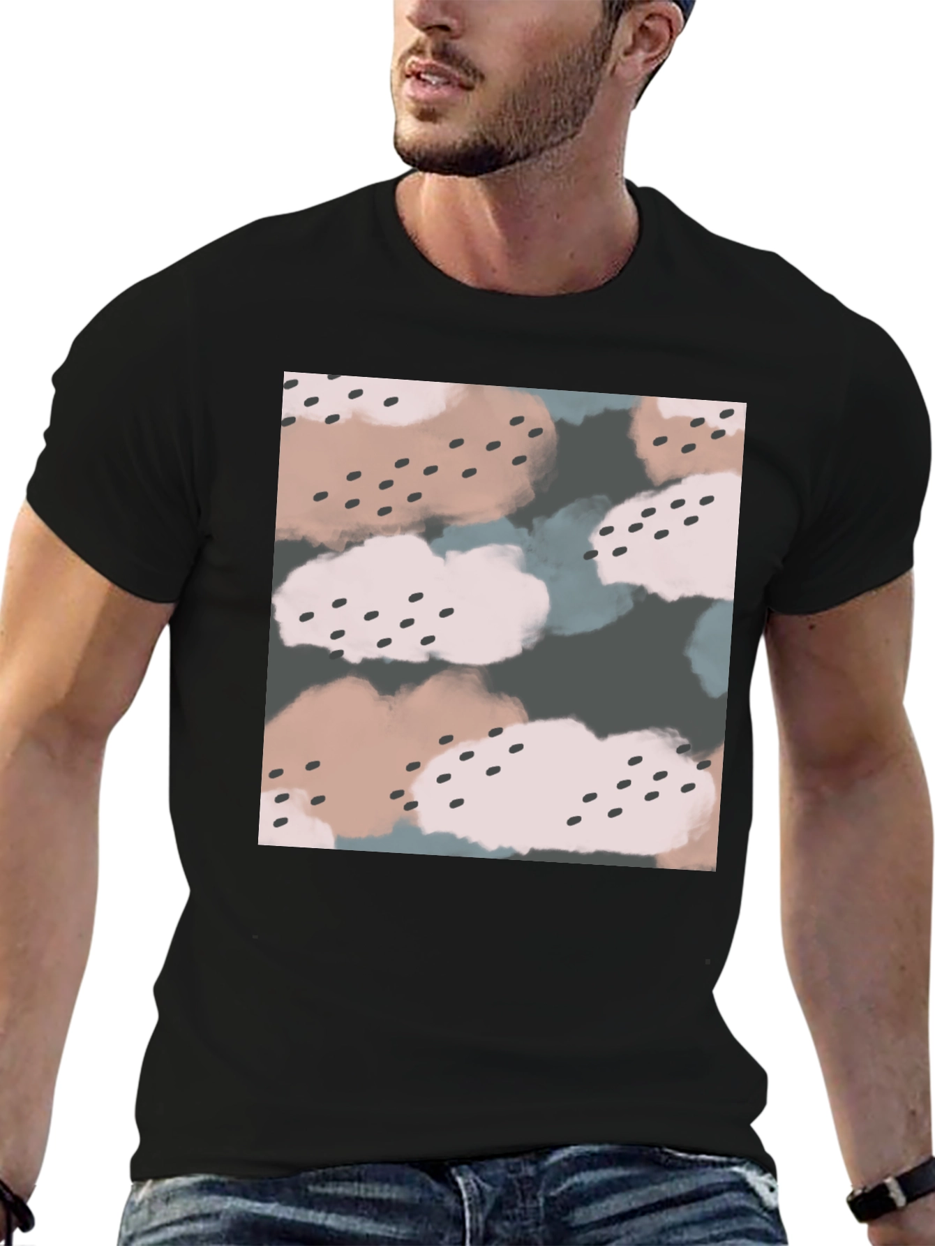 Abstract Cloud Print Black T-Shirt