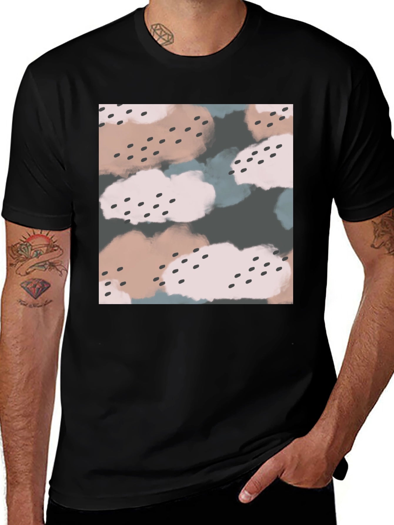 Abstract Cloud Print Black T-Shirt