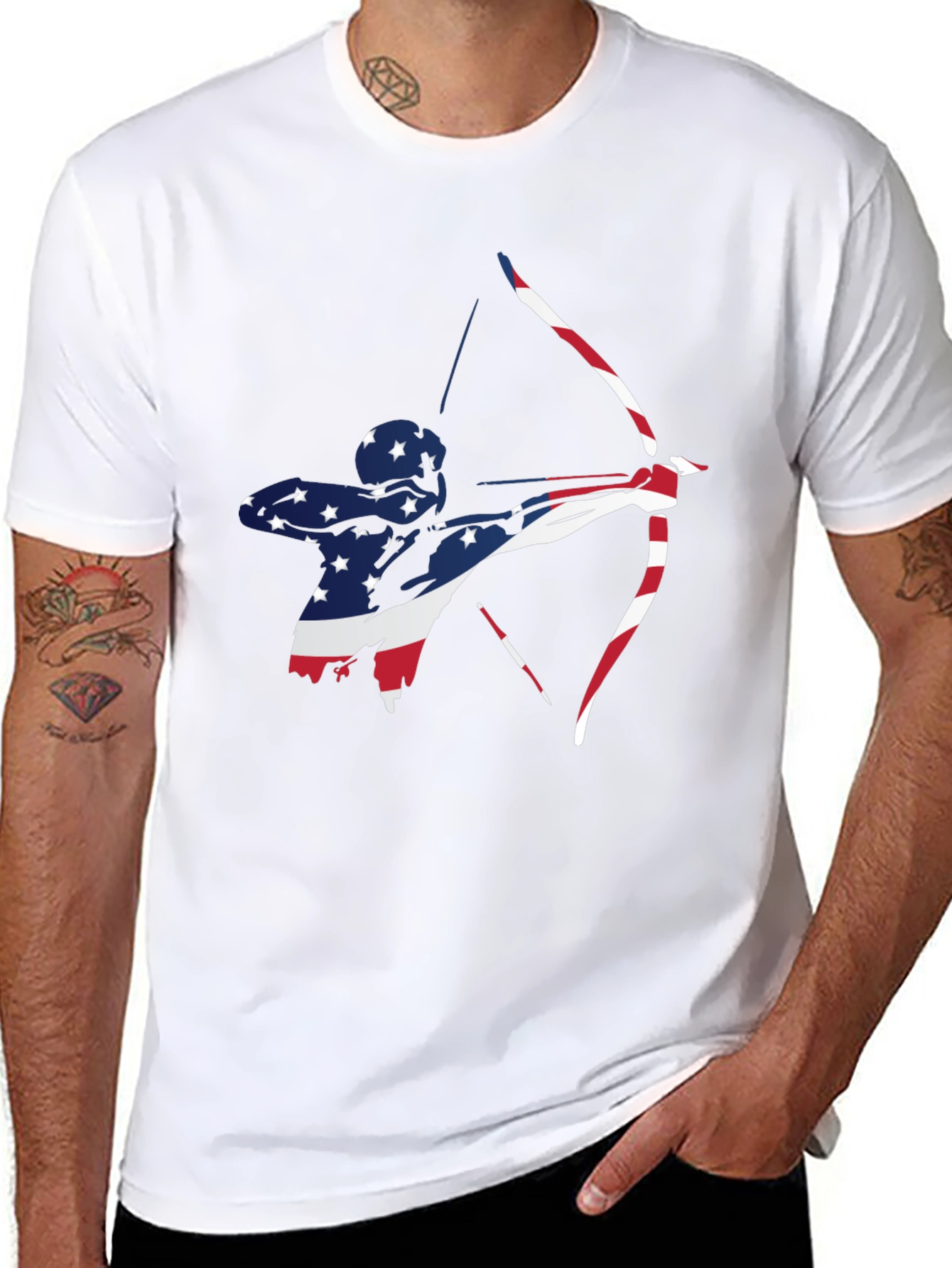 Patriotic Archer Graphic Tee - Black Cotton Blend