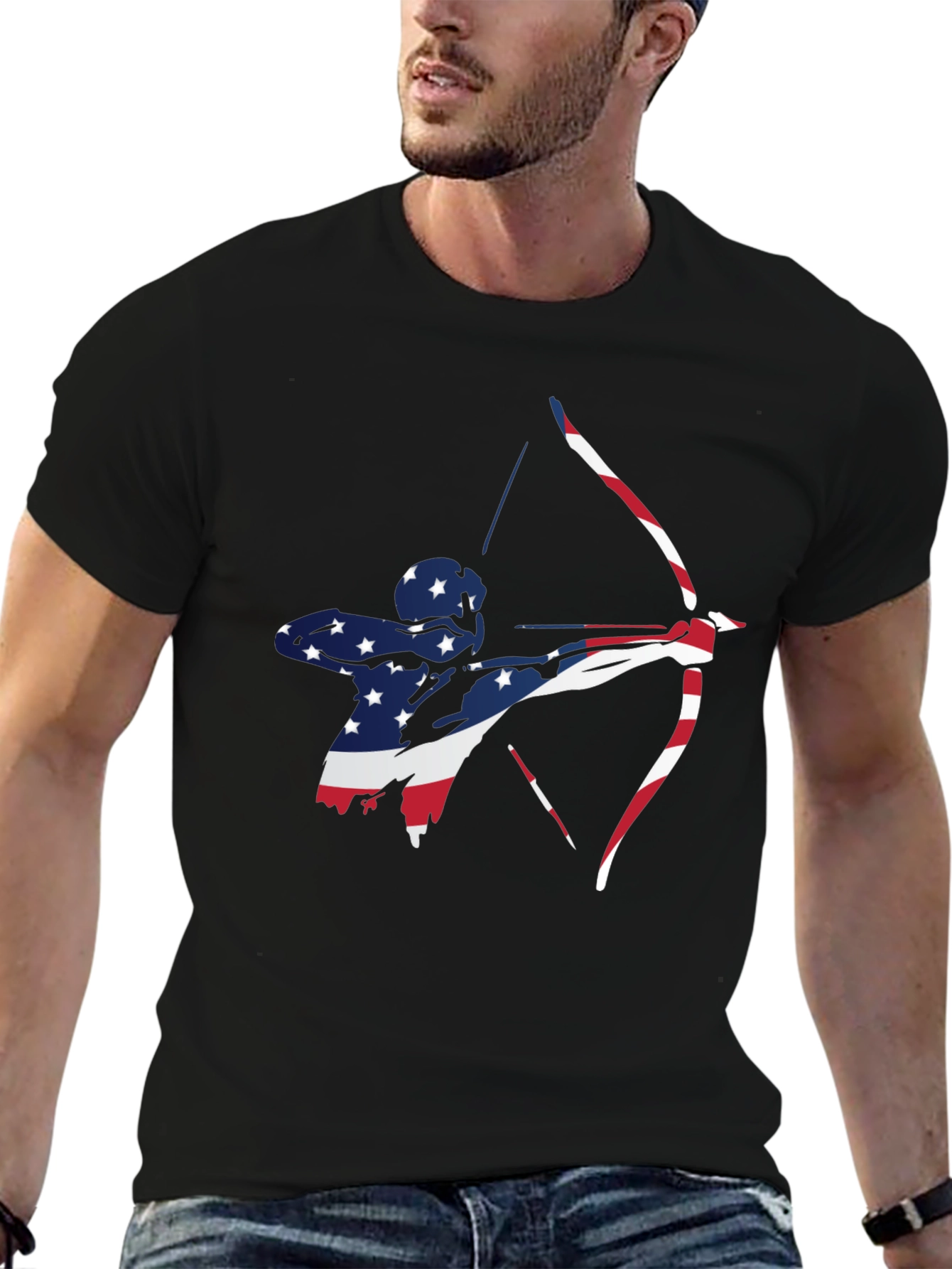 Patriotic Archer Graphic Tee - Black Cotton Blend