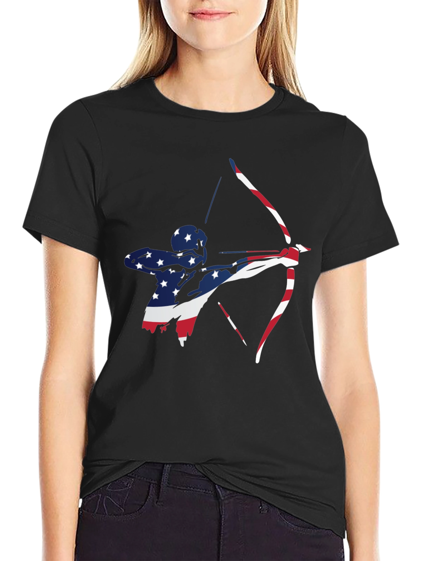 Patriotic Archer Graphic Tee - Black Cotton Blend