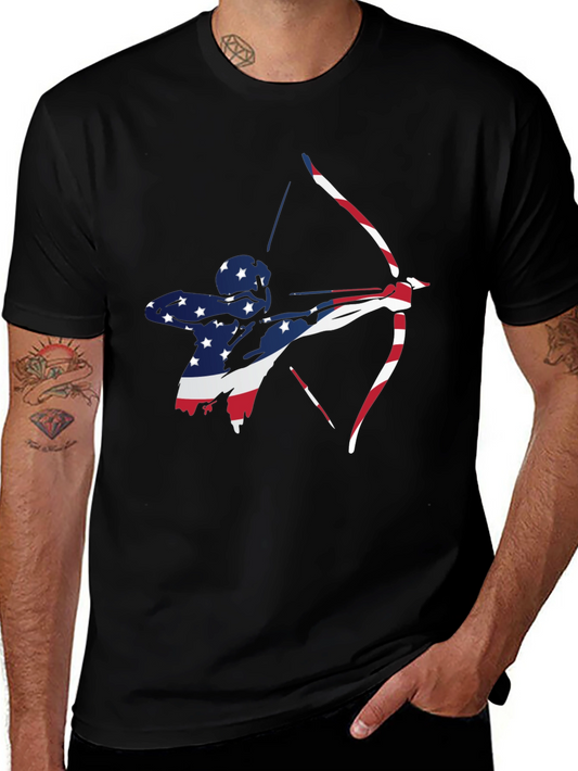 Patriotic Archer Graphic Tee - Black Cotton Blend