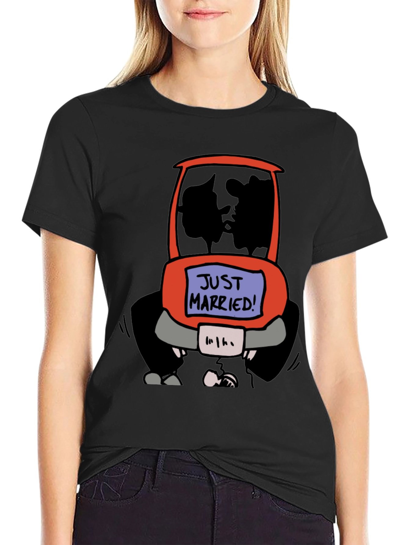 Just Married Cartoon Car Graphic Tee