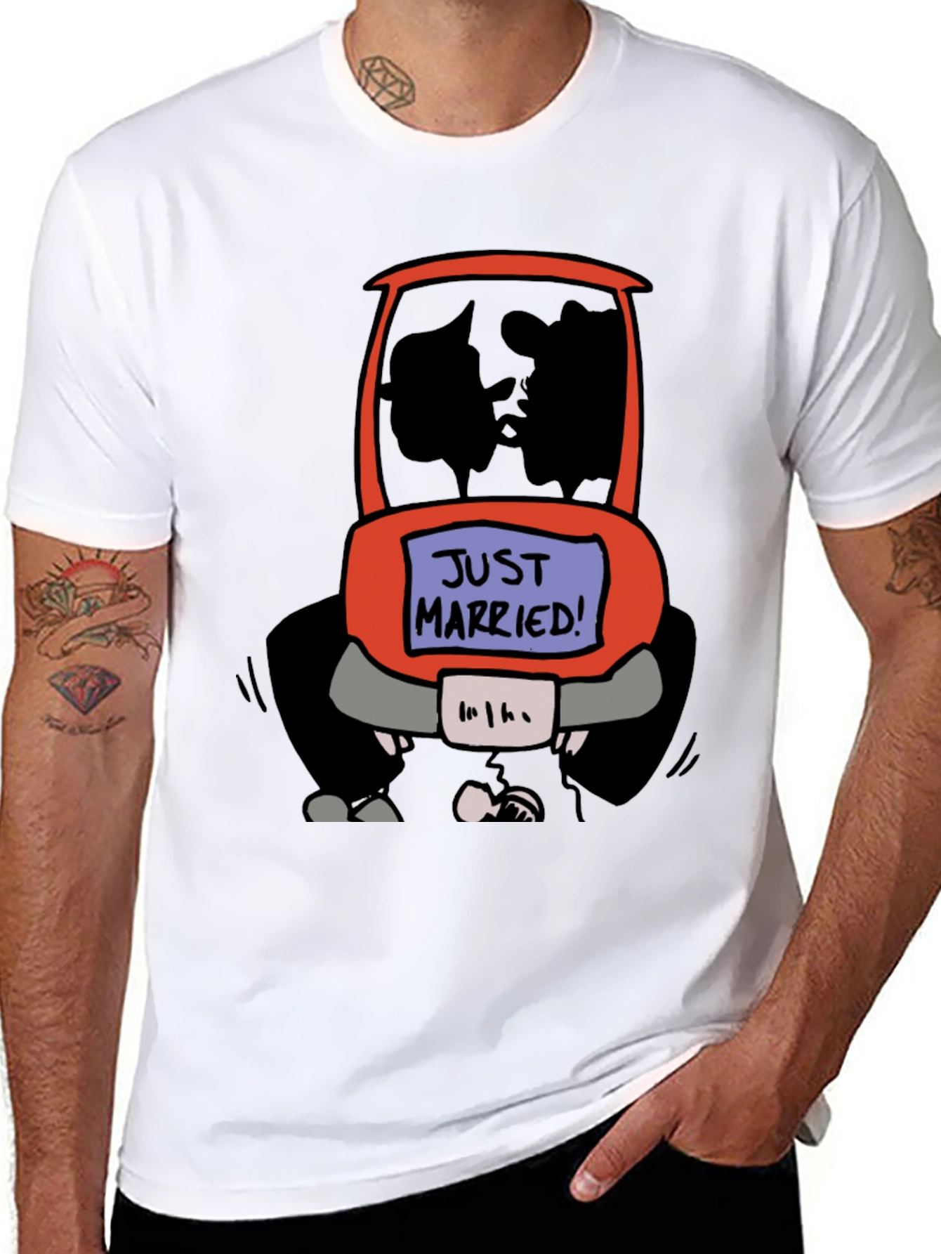 Just Married Cartoon Car Graphic Tee