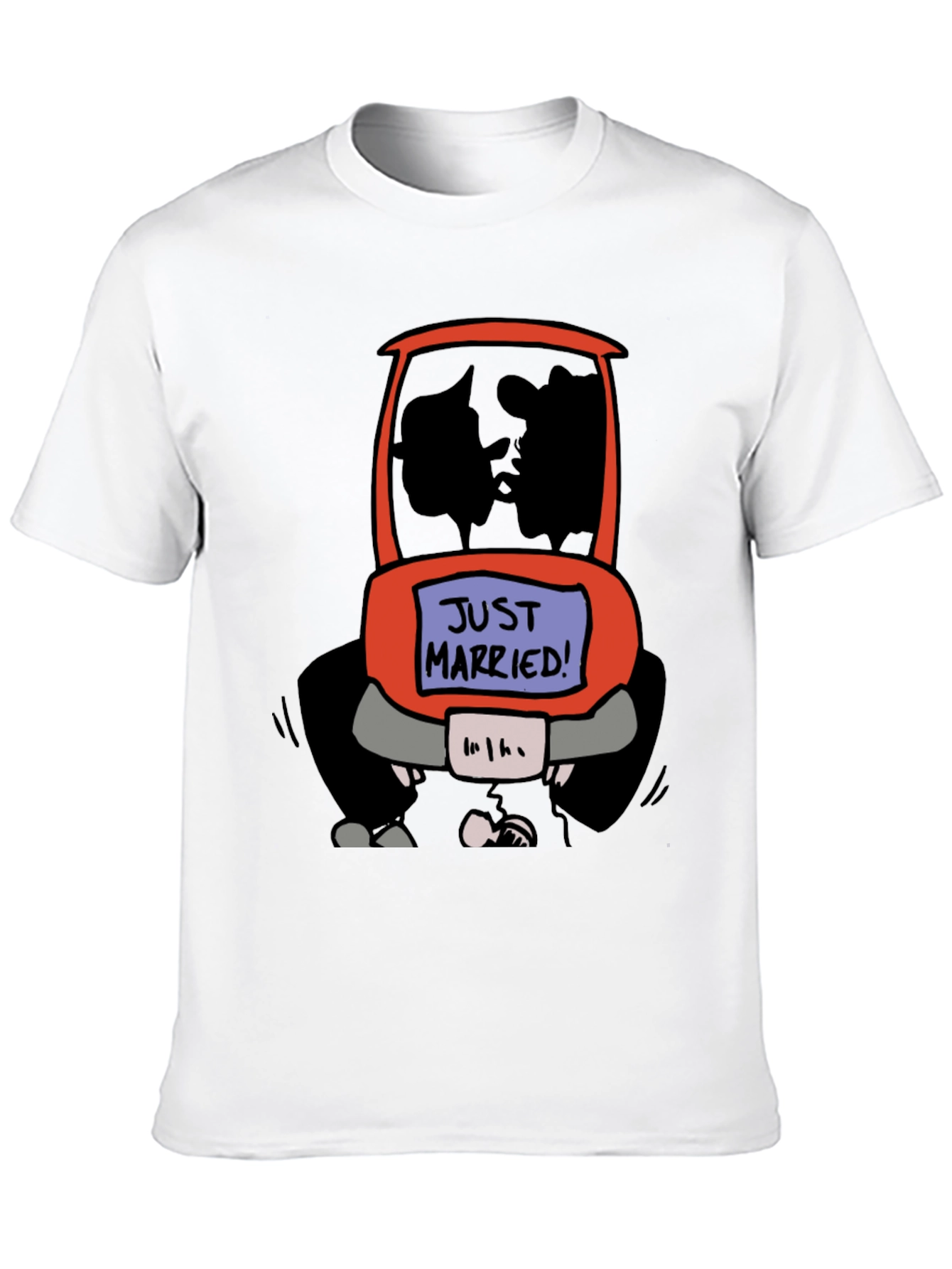 Just Married Cartoon Car Graphic Tee