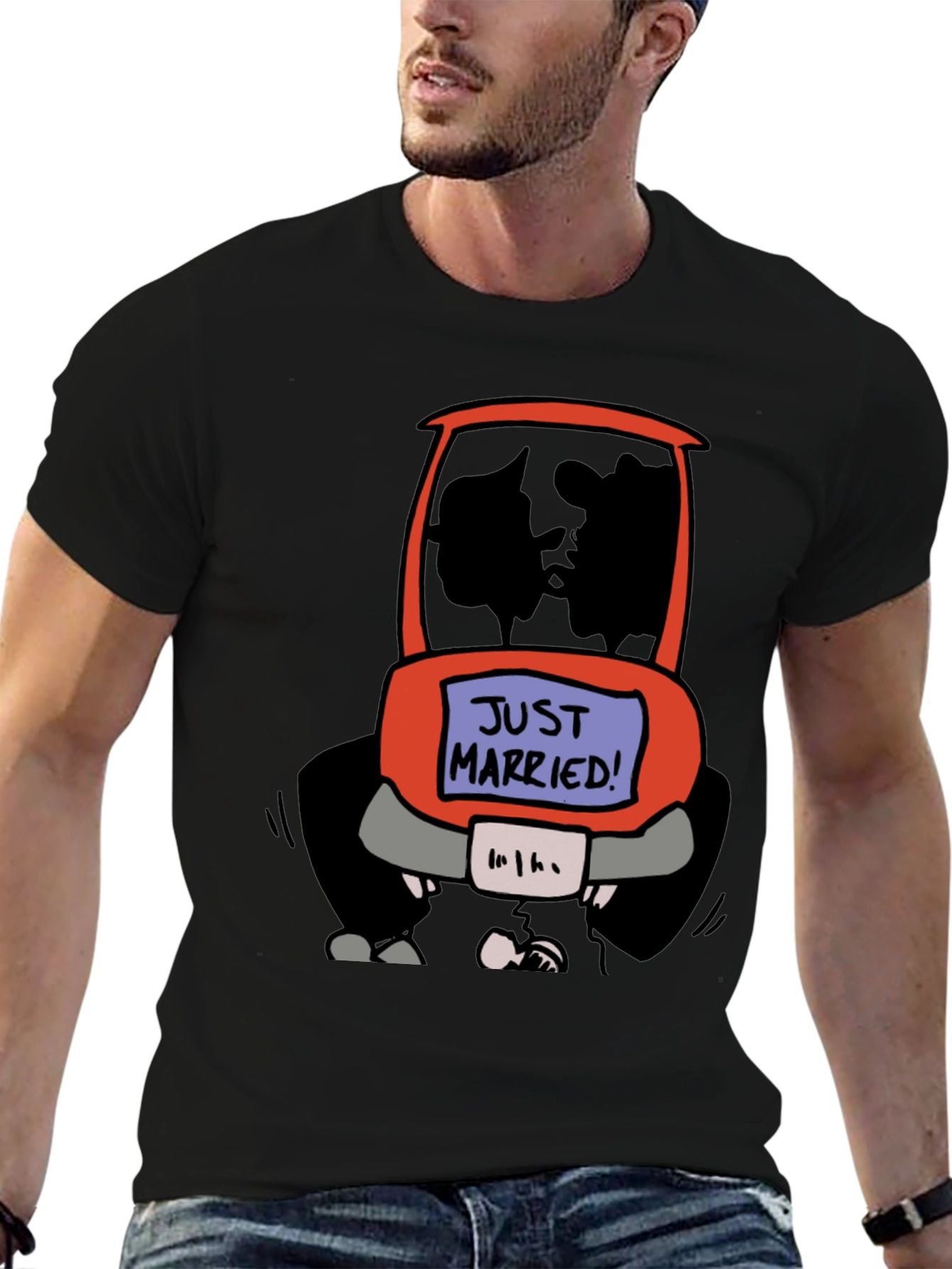 Just Married Cartoon Car Graphic Tee