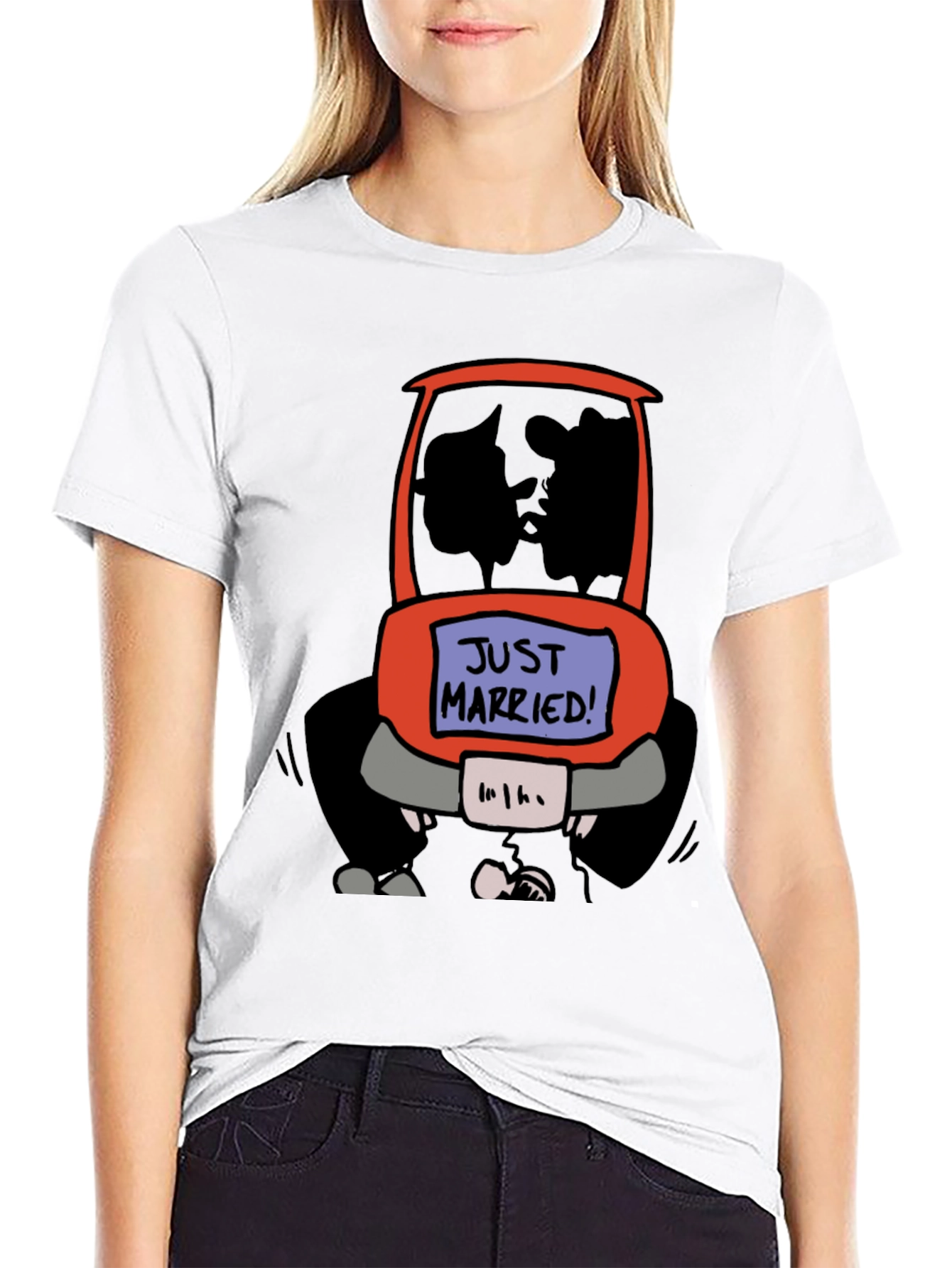 Just Married Cartoon Car Graphic Tee