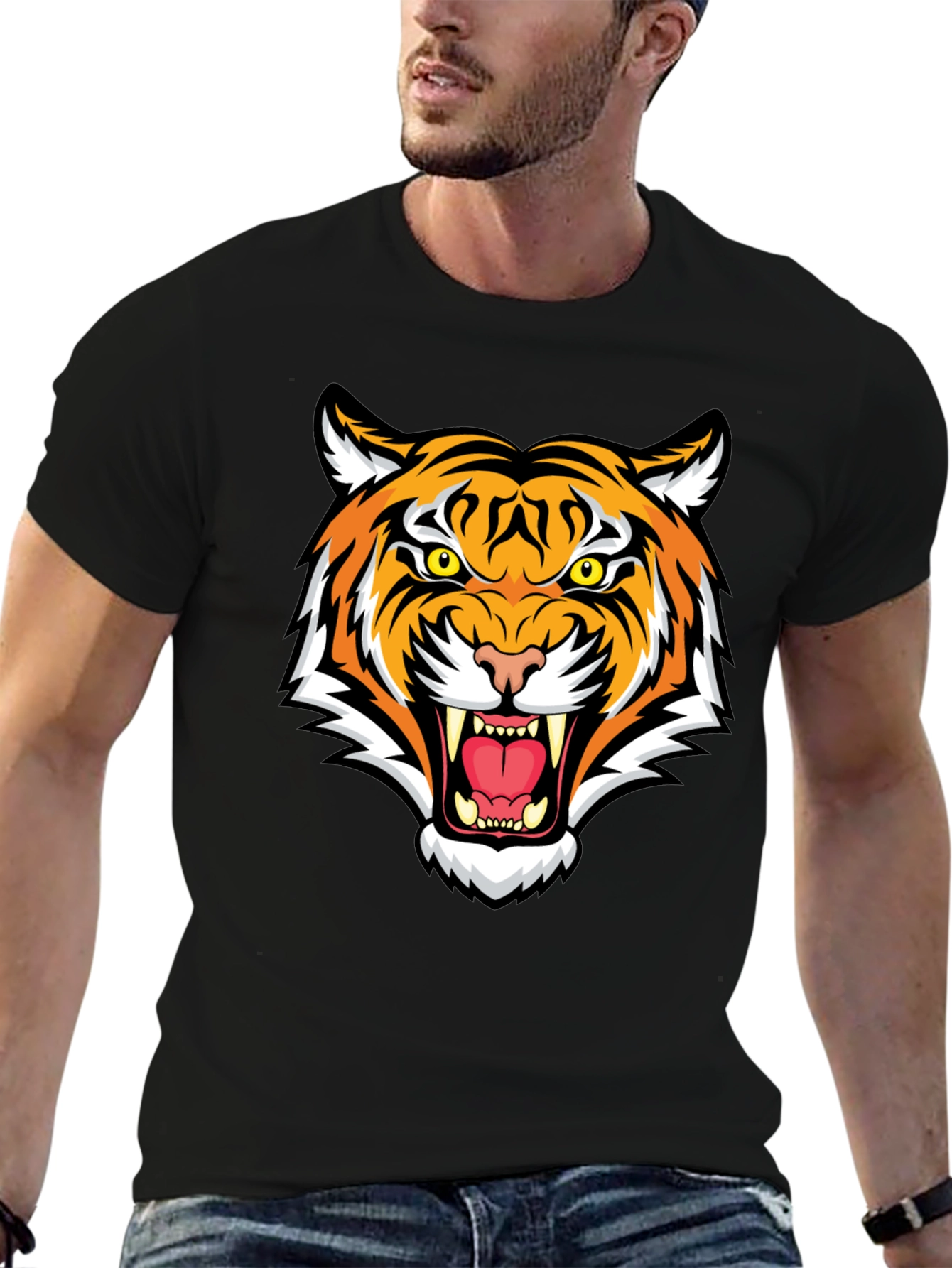Fierce Tiger Graphic Tee - Black Cotton Blend