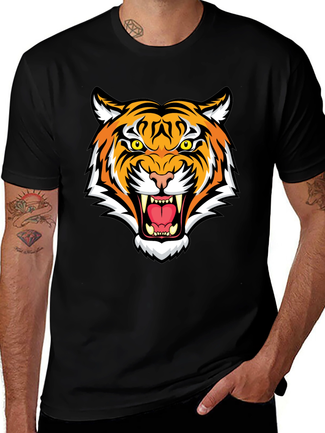 Fierce Tiger Graphic Tee - Black Cotton Blend