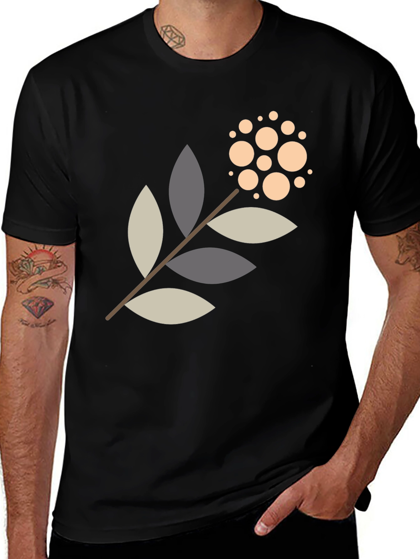 Modern Botanical Graphic Tee - Black