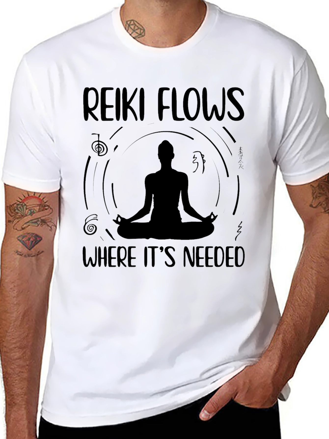 Reiki Flows Where Its Needed Black T-Shirt
