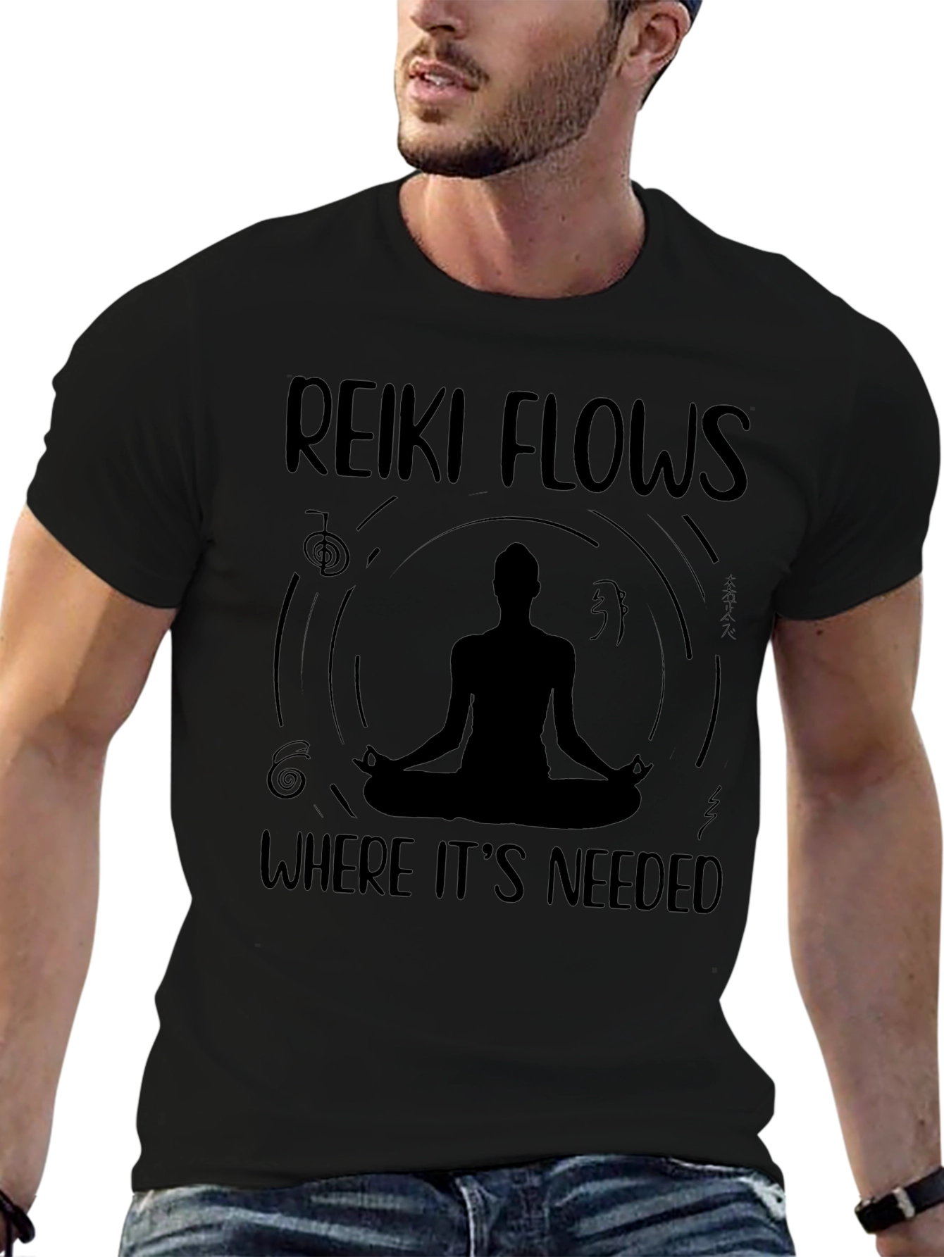 Reiki Flows Where Its Needed Black T-Shirt