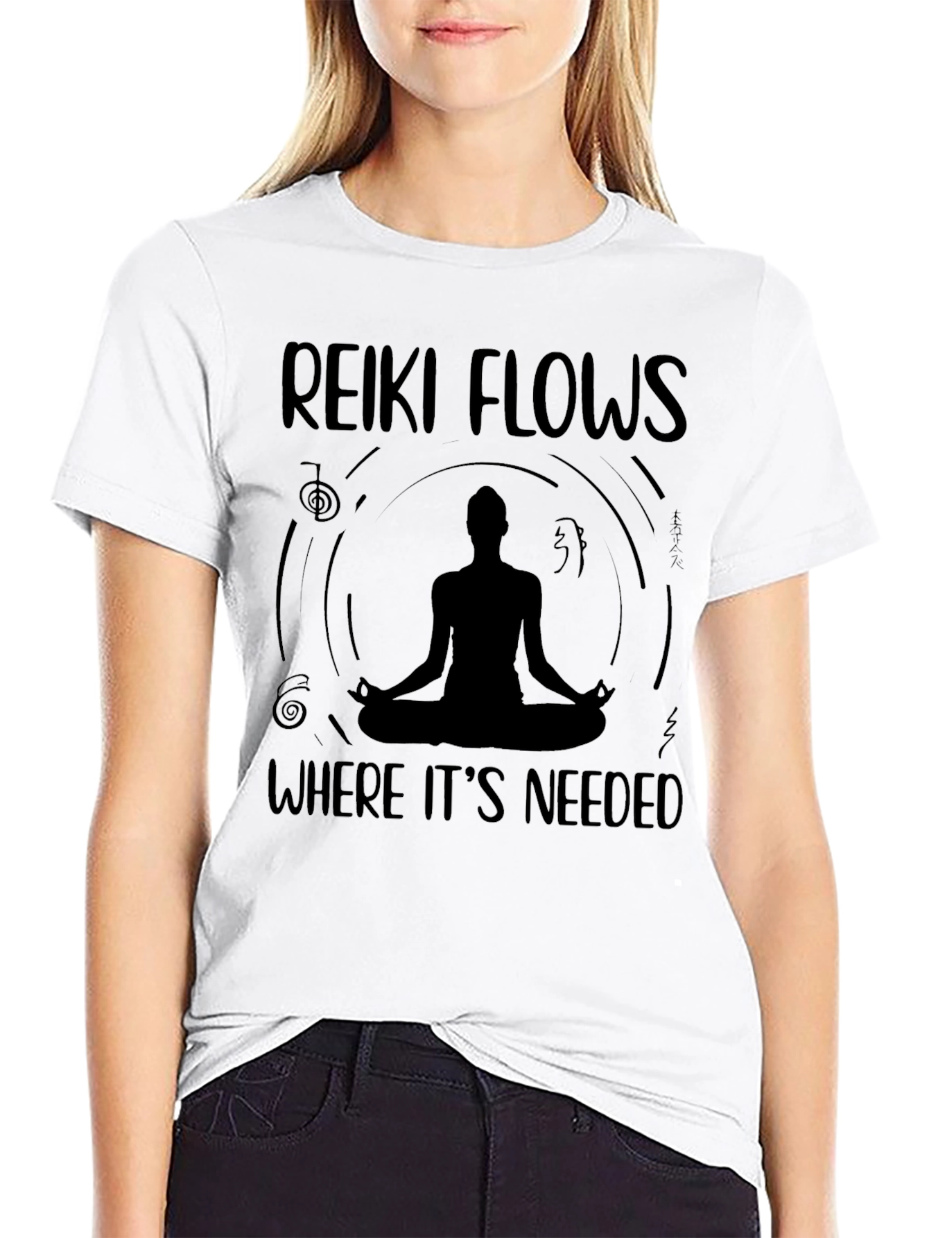 Reiki Flows Where Its Needed Black T-Shirt