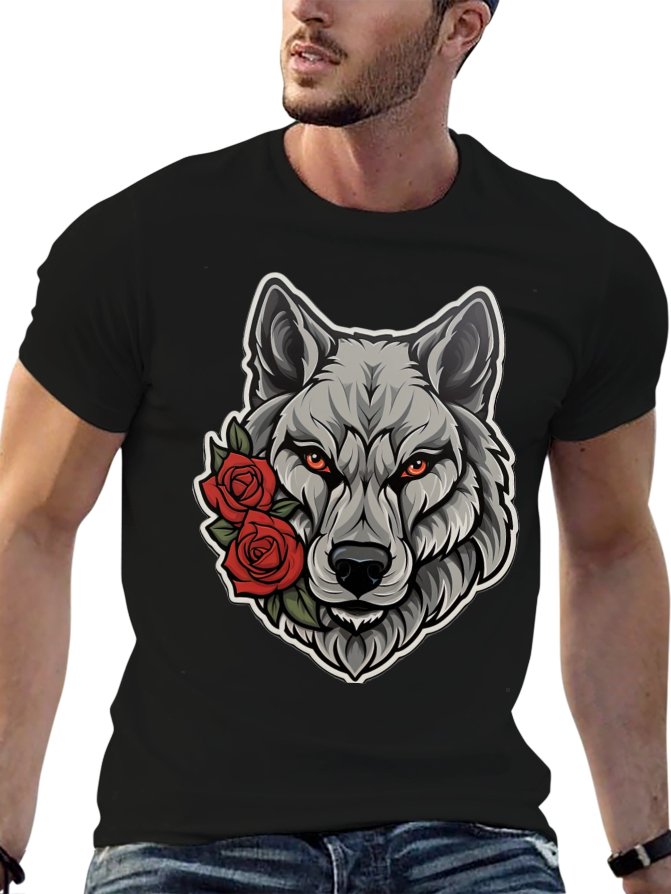 Wolf & Roses Graphic Tee - Mens Black T-Shirt